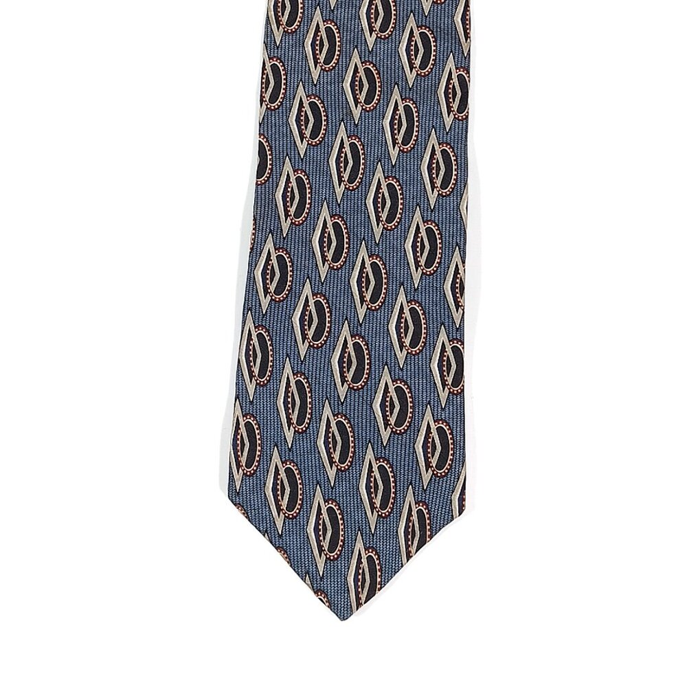 Zylos George Machado Men’s Silk Tie Blue Geometric 60 inch Designer Wide Tie New